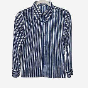 Vintage 90s Office Siren Pinstripe Jersey Top • Shrunken Fitted Button Up